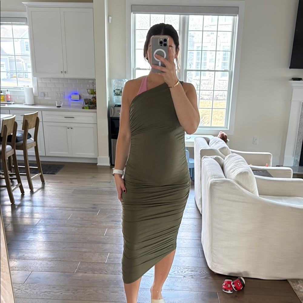 MATERNITY Olive Green One-Shoulder Dress